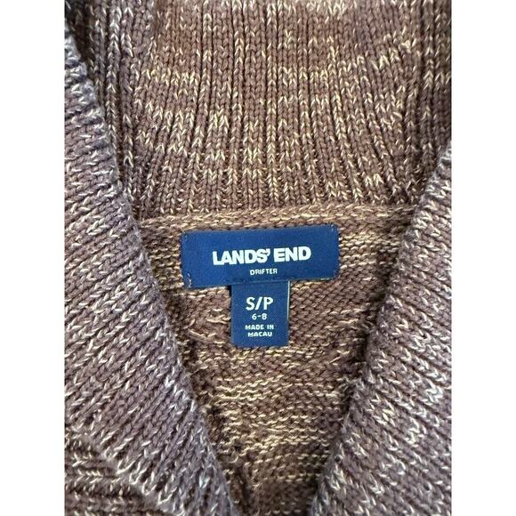 Land's‎ End Marbled Brown Cable Knit Cardigan Shawl Collar Cotton Small (6-8) - Picture 3 of 7